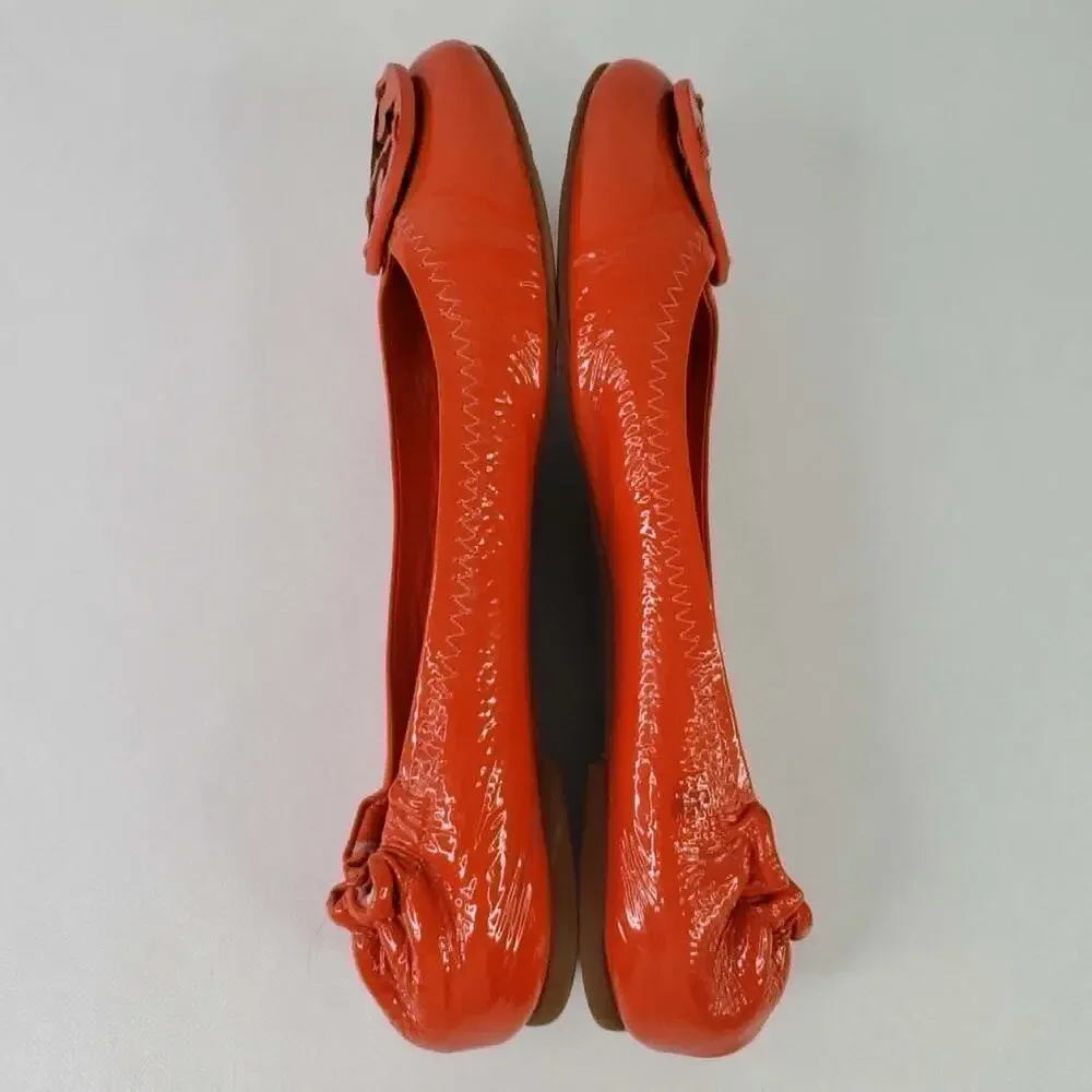 Tory Burch Reva Patent Leather Logo Ballet Flats Orange Ref Women’s Size 8.5